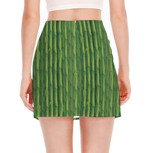 Green Bamboo Tree Pattern Print Side Slit Mini Skirt