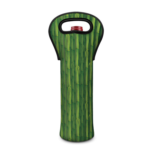 Green Bamboo Tree Pattern Print Single Neoprene Wine Tote