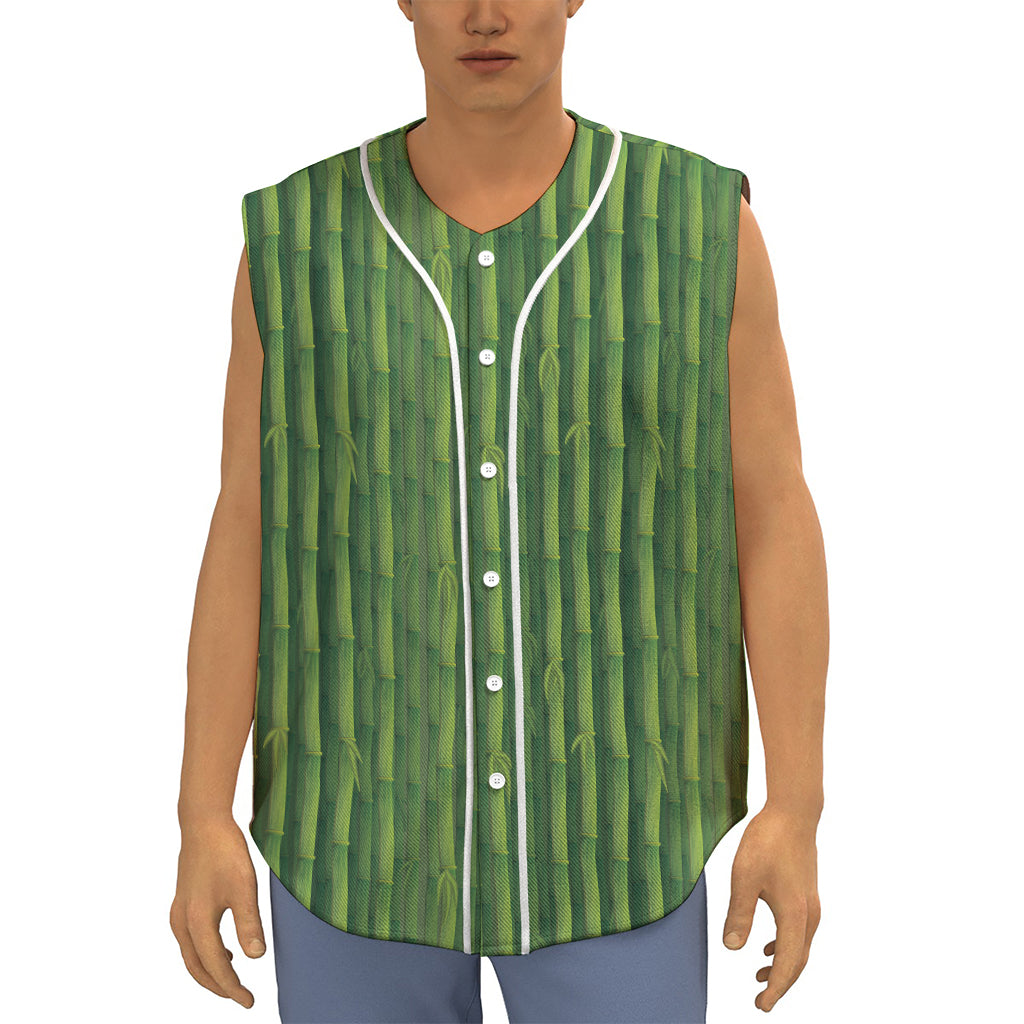 Green Bamboo Tree Pattern Print Sleeveless Baseball Jersey