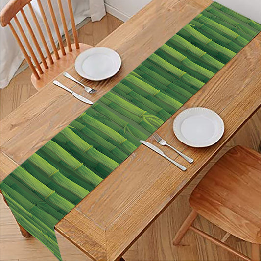 Green Bamboo Tree Pattern Print Table Runner