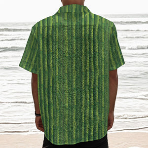 Green Bamboo Tree Pattern Print Textured Short Sleeve Shirt