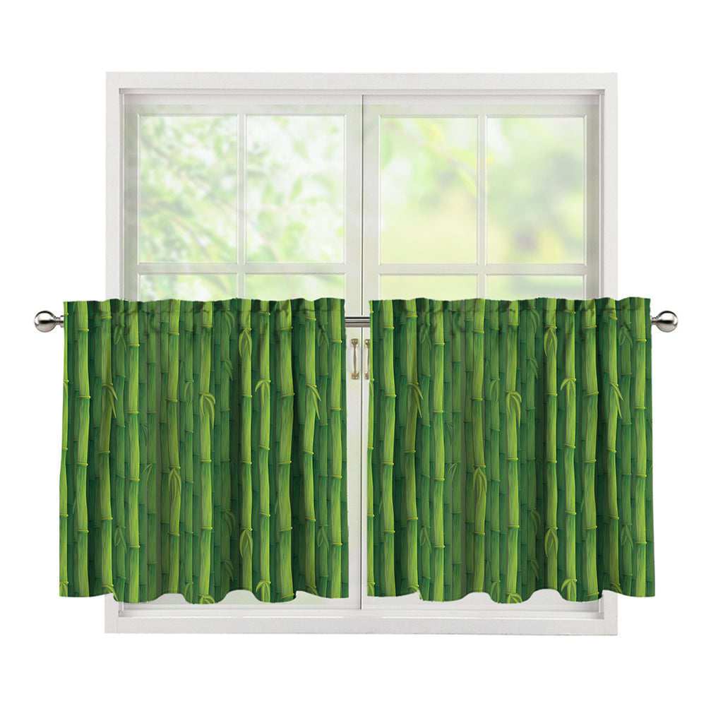 Green Bamboo Tree Pattern Print Tier Curtains