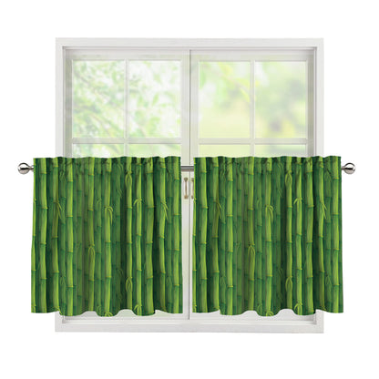 Green Bamboo Tree Pattern Print Tier Curtains