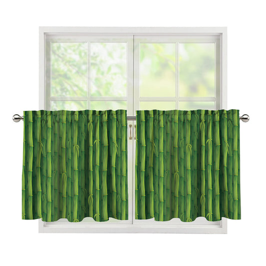 Green Bamboo Tree Pattern Print Tier Curtains