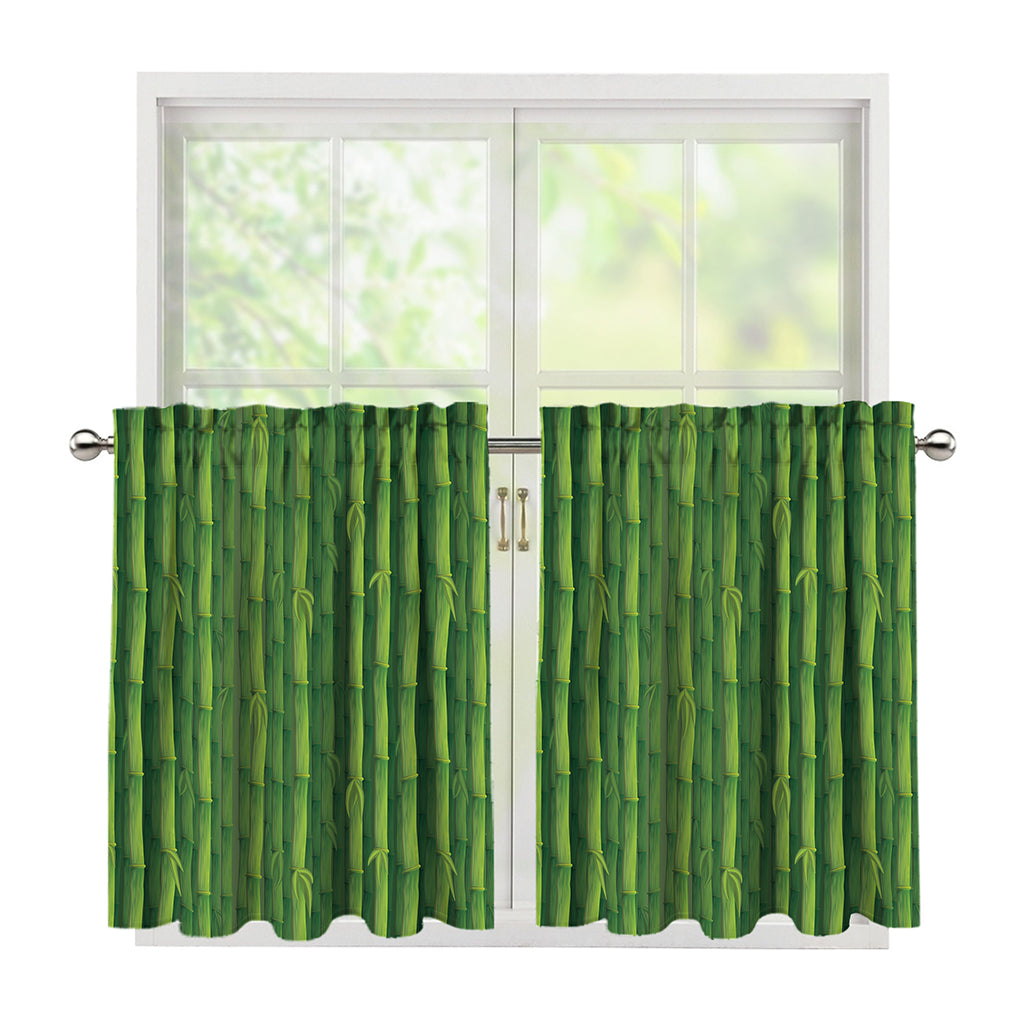 Green Bamboo Tree Pattern Print Tier Curtains