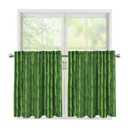 Green Bamboo Tree Pattern Print Tier Curtains