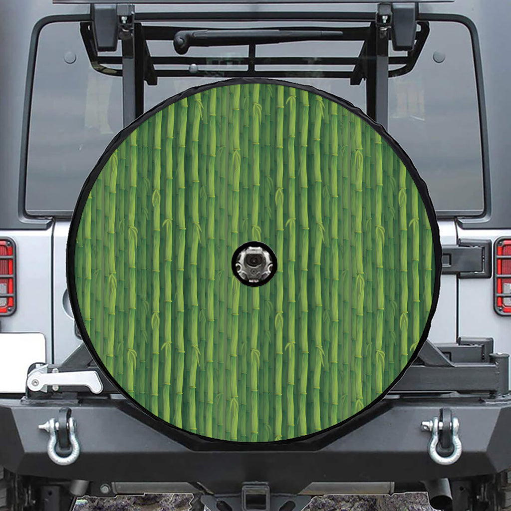 Green Bamboo Tree Pattern Print Tire Cover With Camera Hole