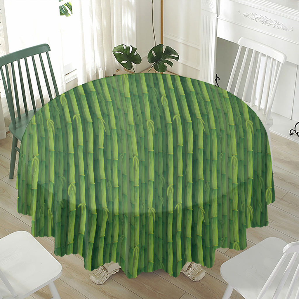 Green Bamboo Tree Pattern Print Waterproof Round Tablecloth