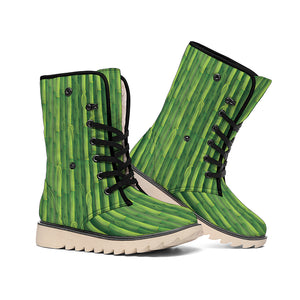 Green Bamboo Tree Pattern Print Winter Boots