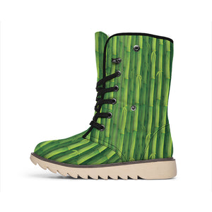 Green Bamboo Tree Pattern Print Winter Boots