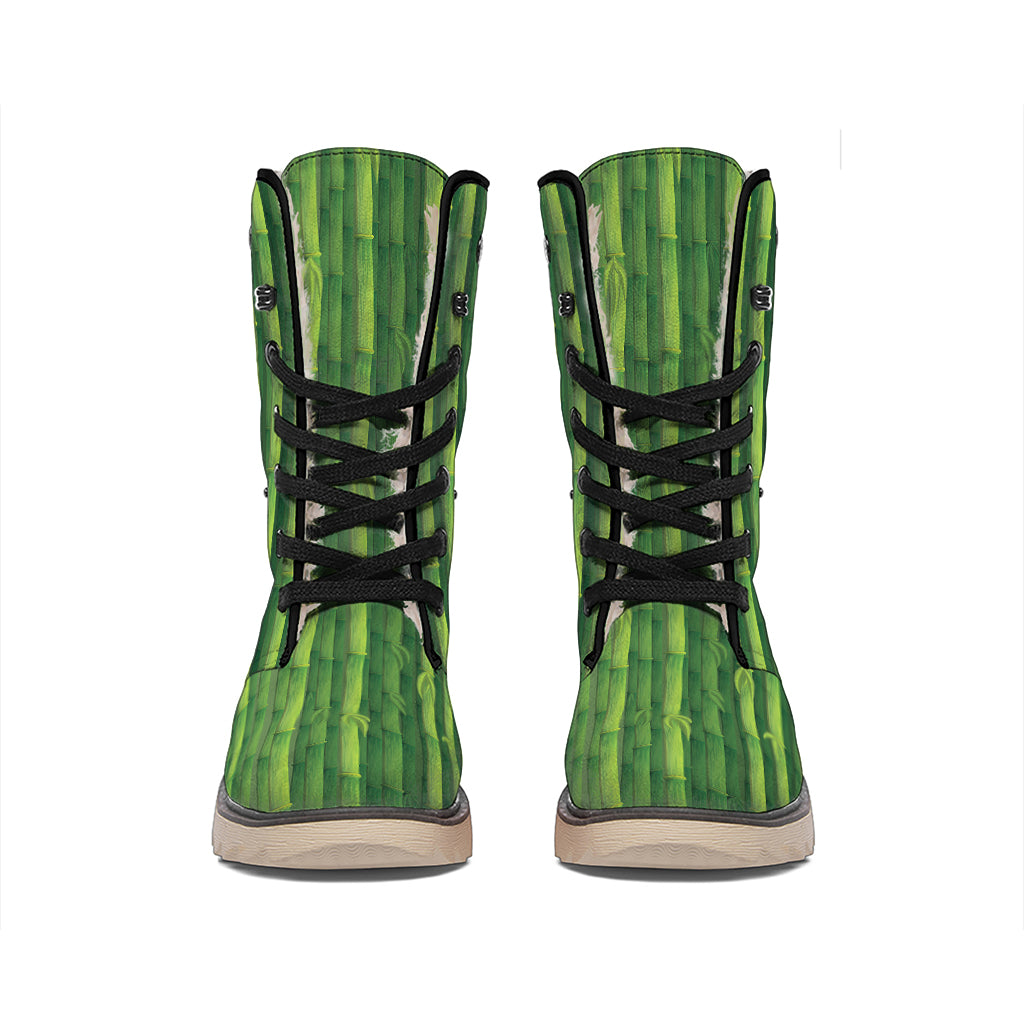 Green Bamboo Tree Pattern Print Winter Boots