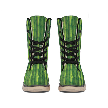 Green Bamboo Tree Pattern Print Winter Boots