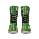 Green Bamboo Tree Pattern Print Winter Boots