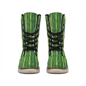 Green Bamboo Tree Pattern Print Winter Boots