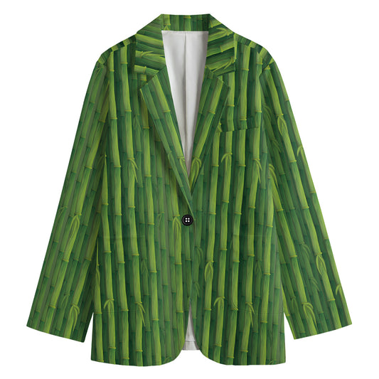 Green Bamboo Tree Pattern Print Women's Blazer