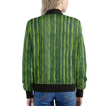 Green Bamboo Tree Pattern Print Women's Bomber Jacket