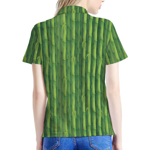 Green Bamboo Tree Pattern Print Women's Polo Shirt