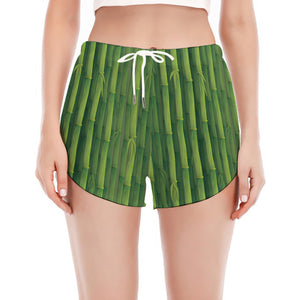 Green Bamboo Tree Pattern Print Women's Split Running Shorts