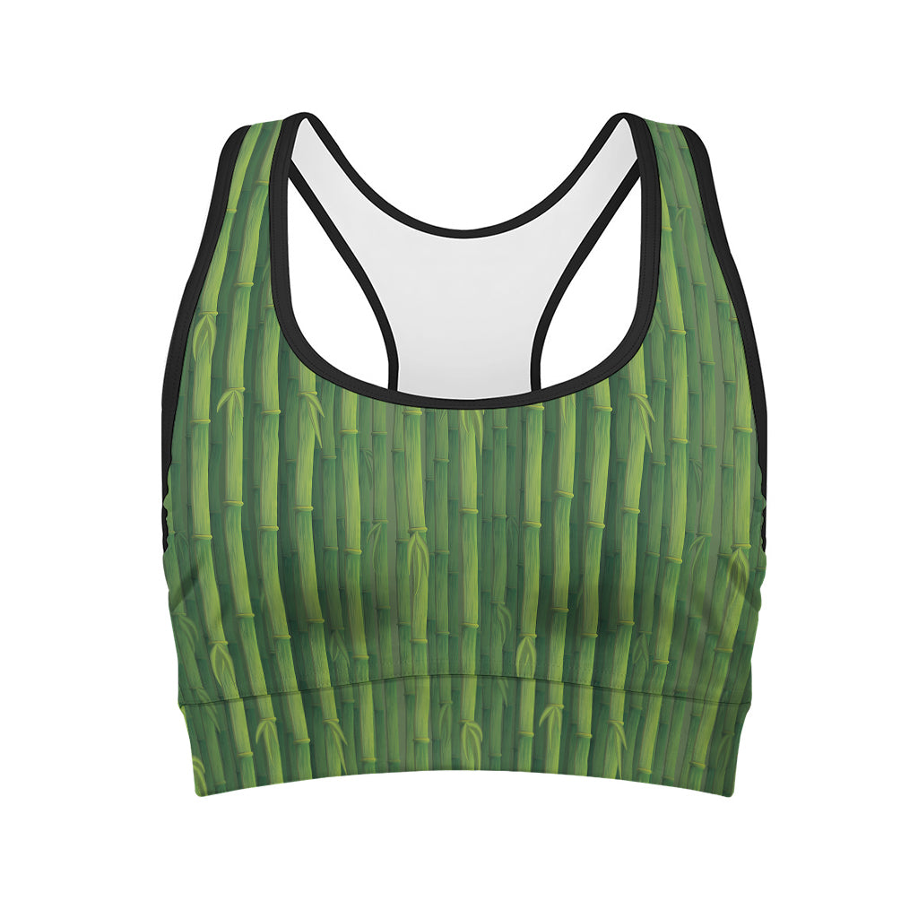 Green Bamboo Tree Pattern Print Women's Sports Bra