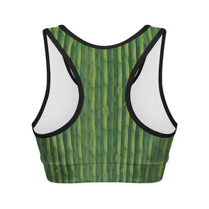 Green Bamboo Tree Pattern Print Women's Sports Bra