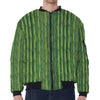 Green Bamboo Tree Pattern Print Zip Sleeve Bomber Jacket