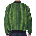 Green Bamboo Tree Pattern Print Zip Sleeve Bomber Jacket