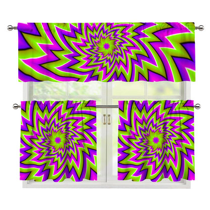Green Big Bang Moving Optical Illusion 3 Piece Kitchen Curtains