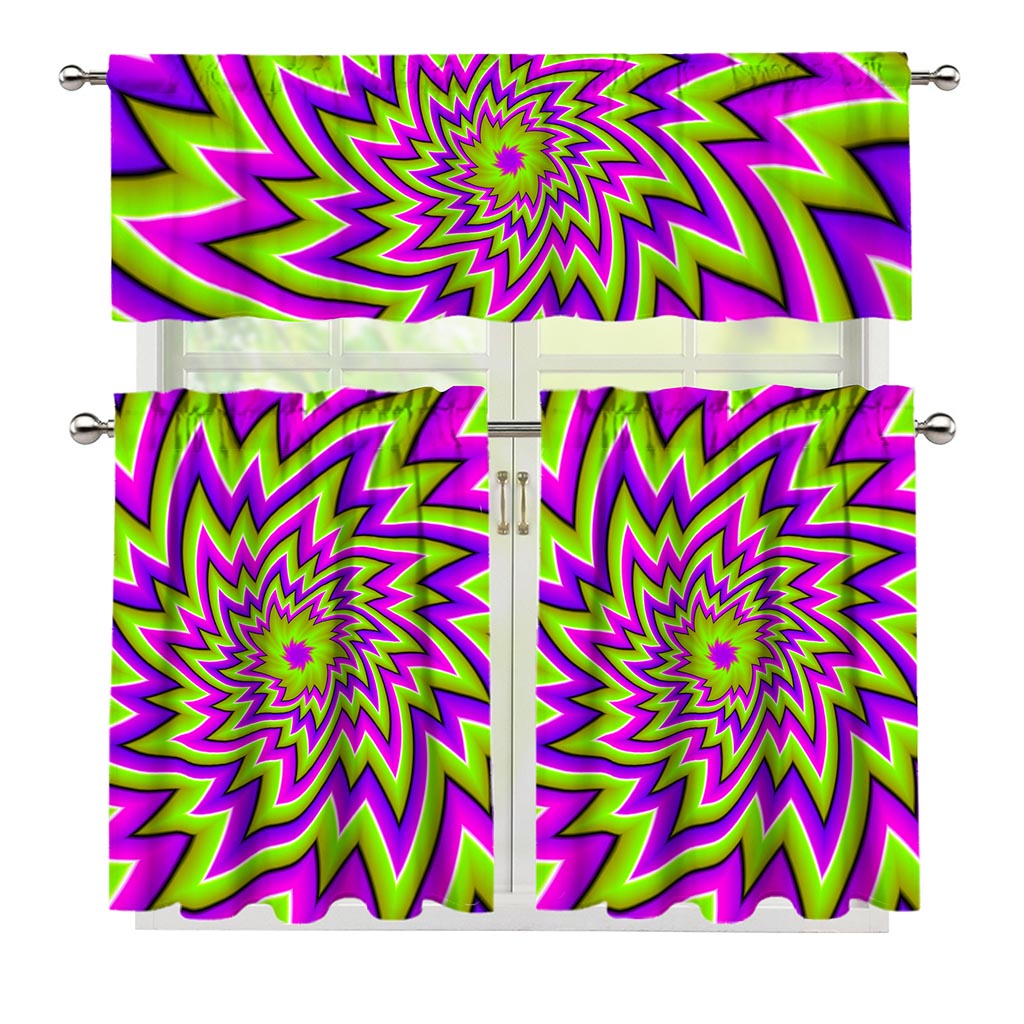 Green Big Bang Moving Optical Illusion 3 Piece Kitchen Curtains