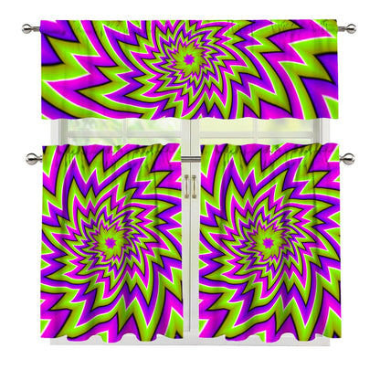 Green Big Bang Moving Optical Illusion 3 Piece Kitchen Curtains