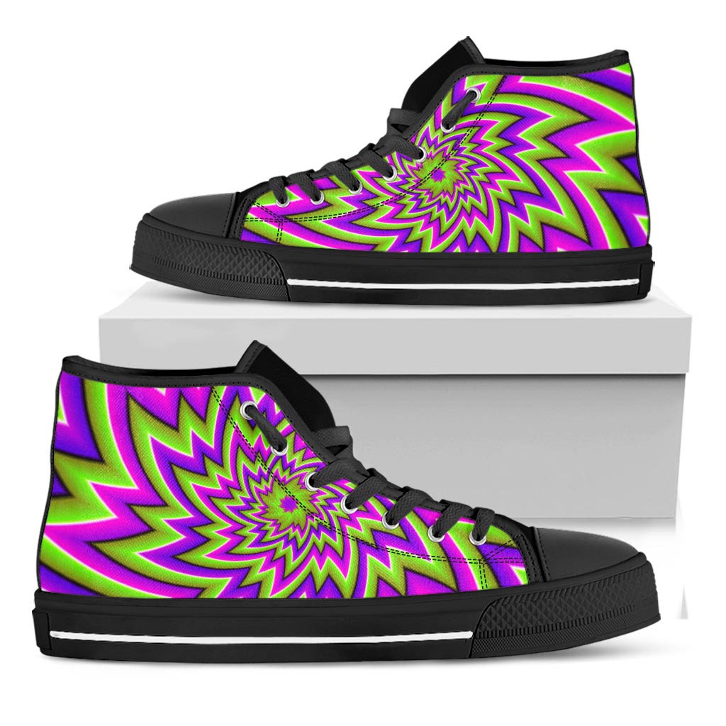 Green Big Bang Moving Optical Illusion Black High Top Sneakers