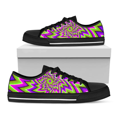 Green Big Bang Moving Optical Illusion Black Low Top Sneakers