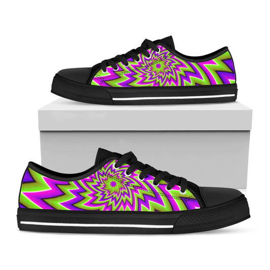 Green Big Bang Moving Optical Illusion Black Low Top Sneakers