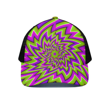 Green Big Bang Moving Optical Illusion Black Mesh Trucker Cap