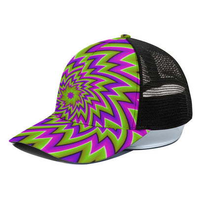 Green Big Bang Moving Optical Illusion Black Mesh Trucker Cap