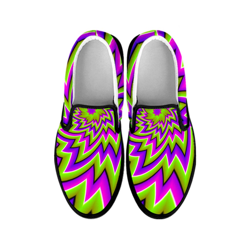 Green Big Bang Moving Optical Illusion Black Slip On Sneakers