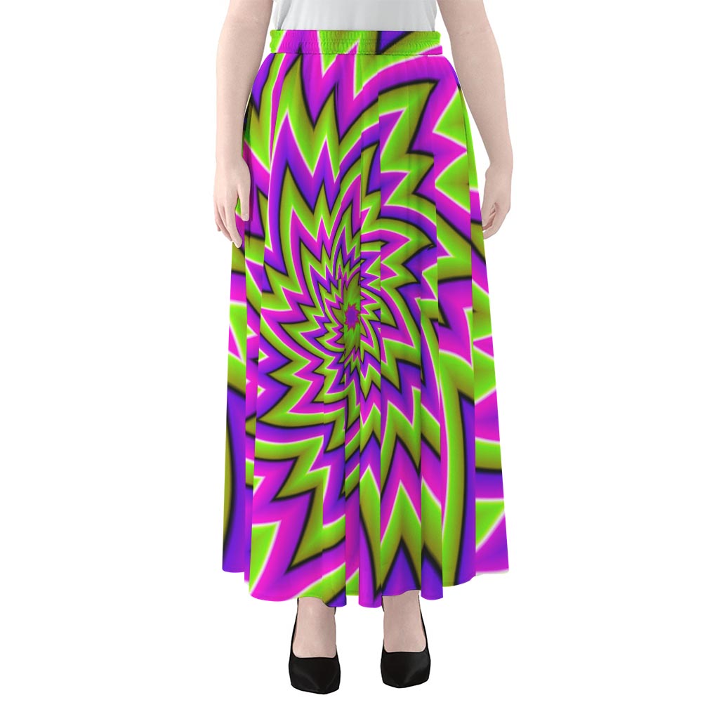 Green Big Bang Moving Optical Illusion Chiffon Maxi Skirt