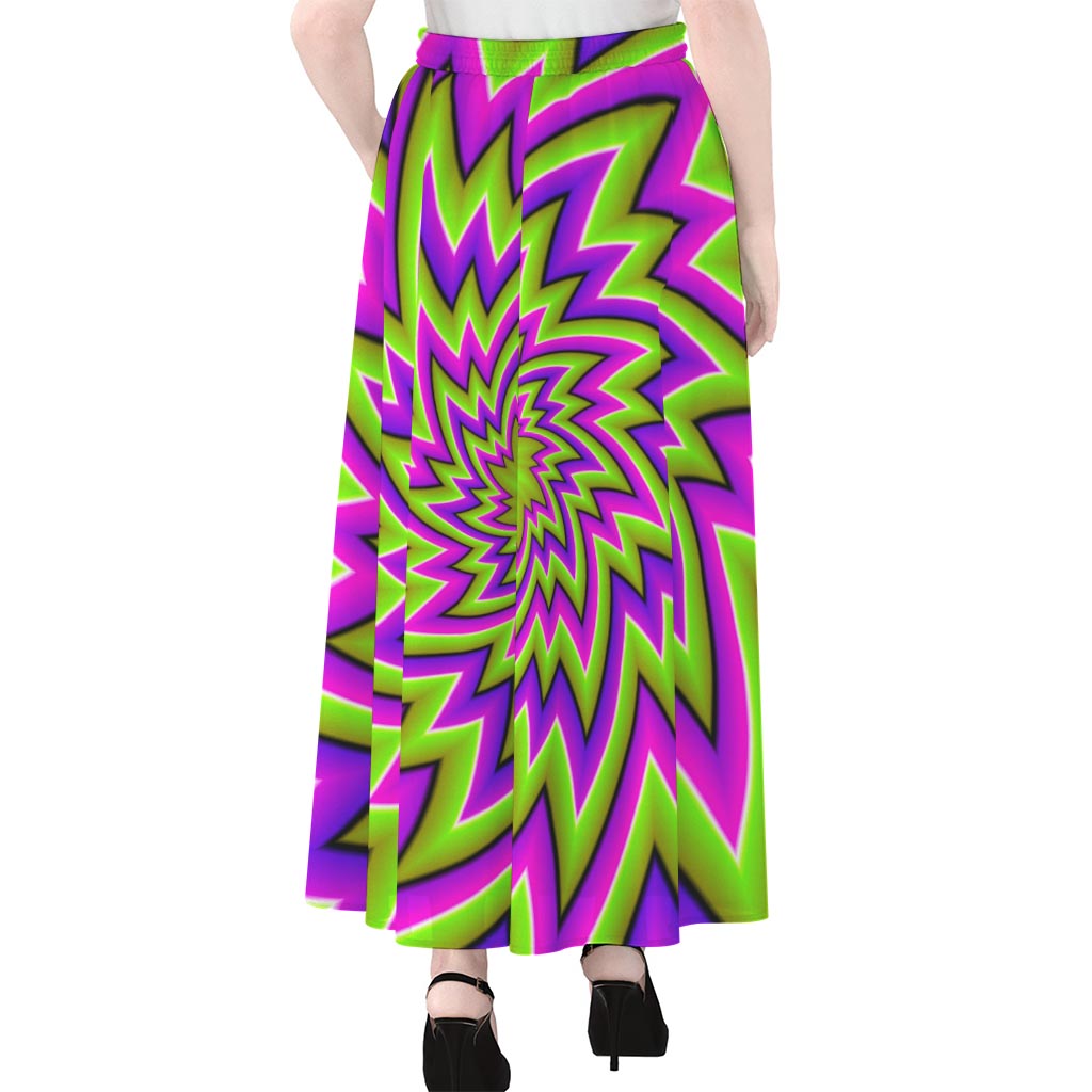 Green Big Bang Moving Optical Illusion Chiffon Maxi Skirt