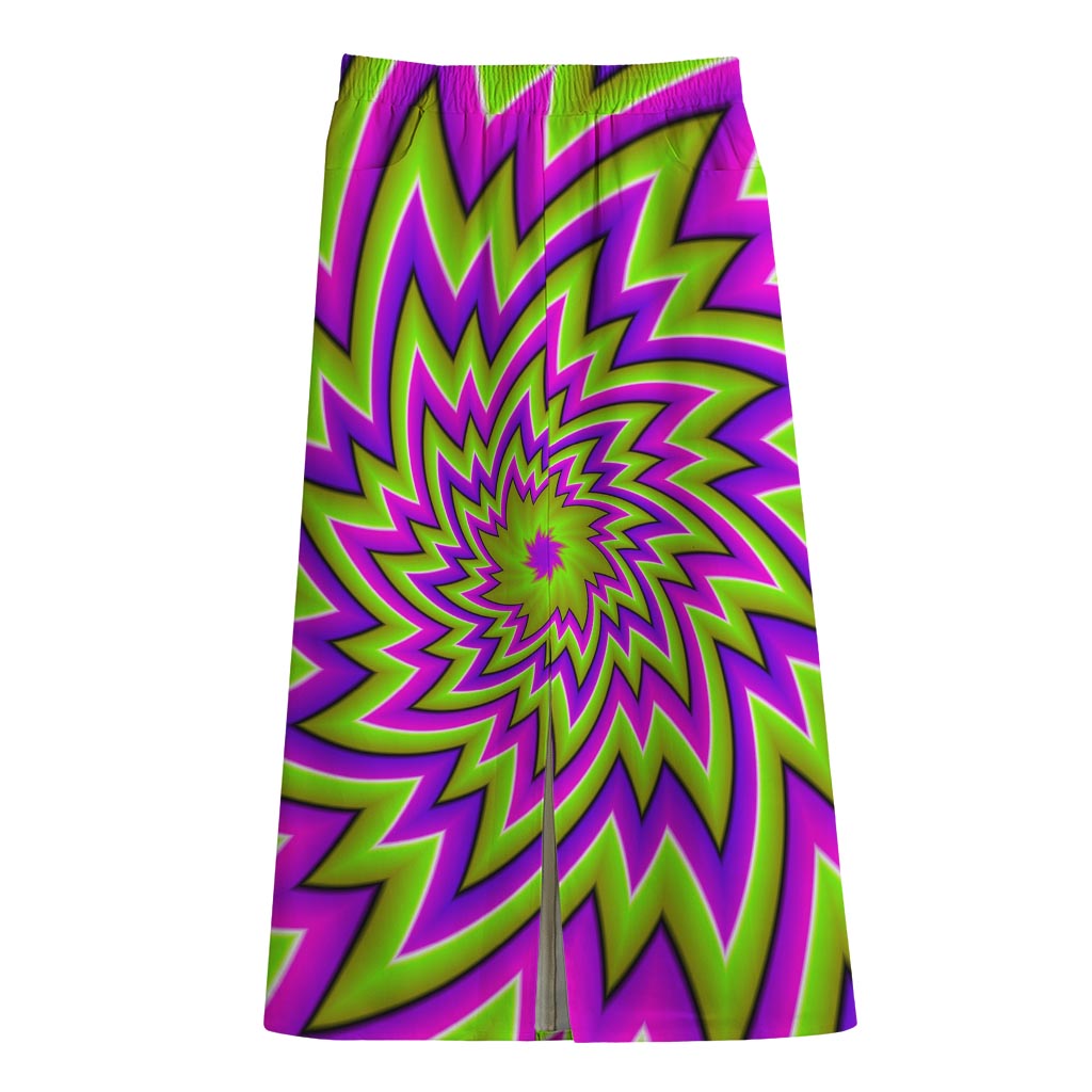 Green Big Bang Moving Optical Illusion Cotton Front Slit Maxi Skirt
