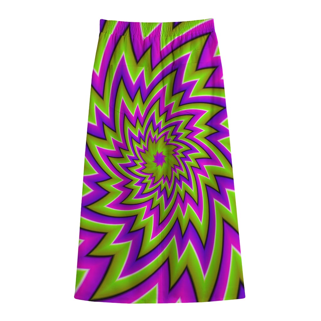 Green Big Bang Moving Optical Illusion Cotton Front Slit Maxi Skirt