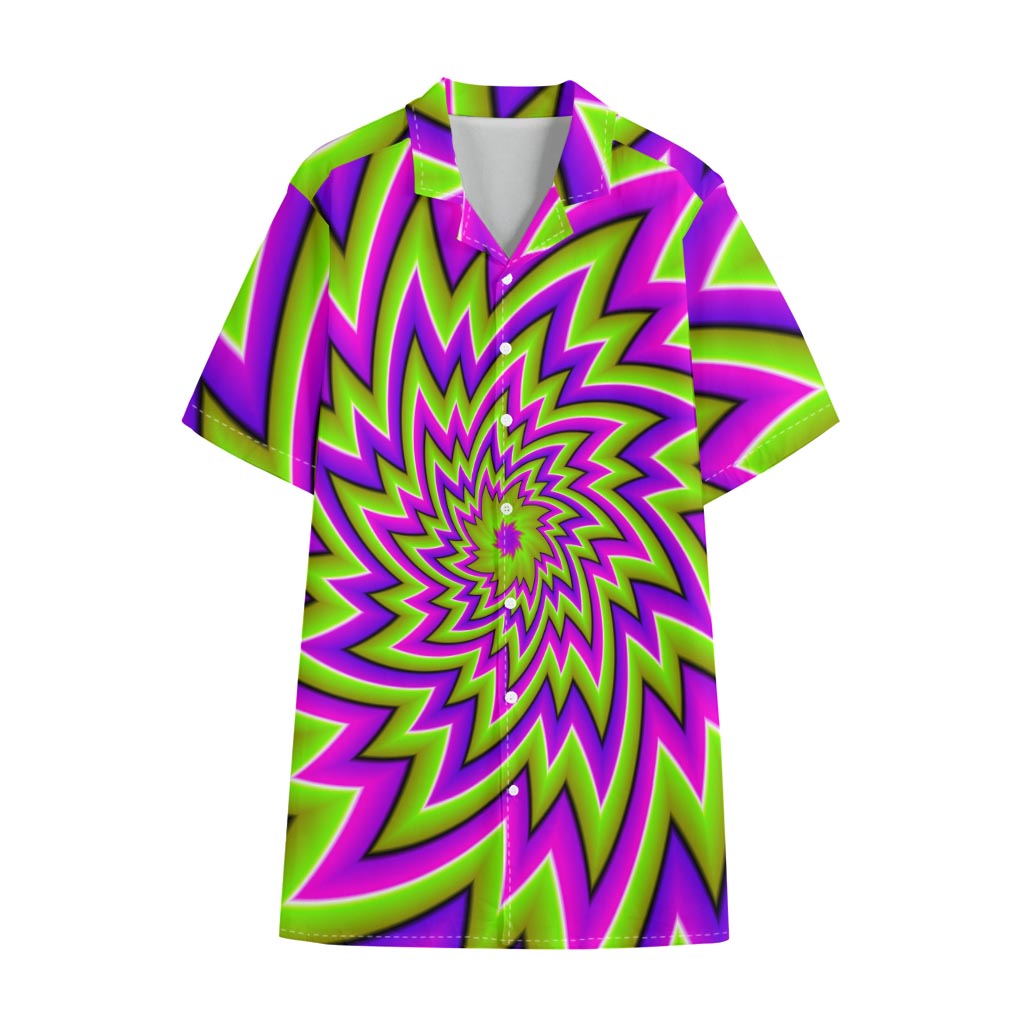 Green Big Bang Moving Optical Illusion Cotton Hawaiian Shirt