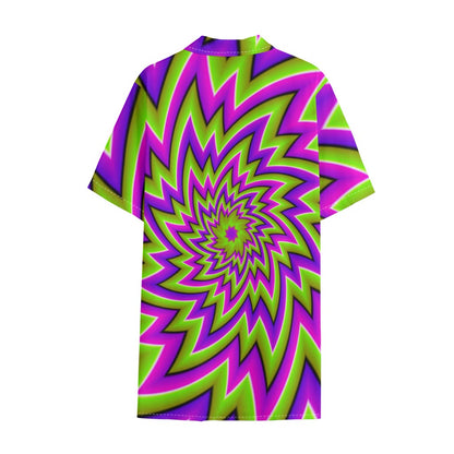 Green Big Bang Moving Optical Illusion Cotton Hawaiian Shirt