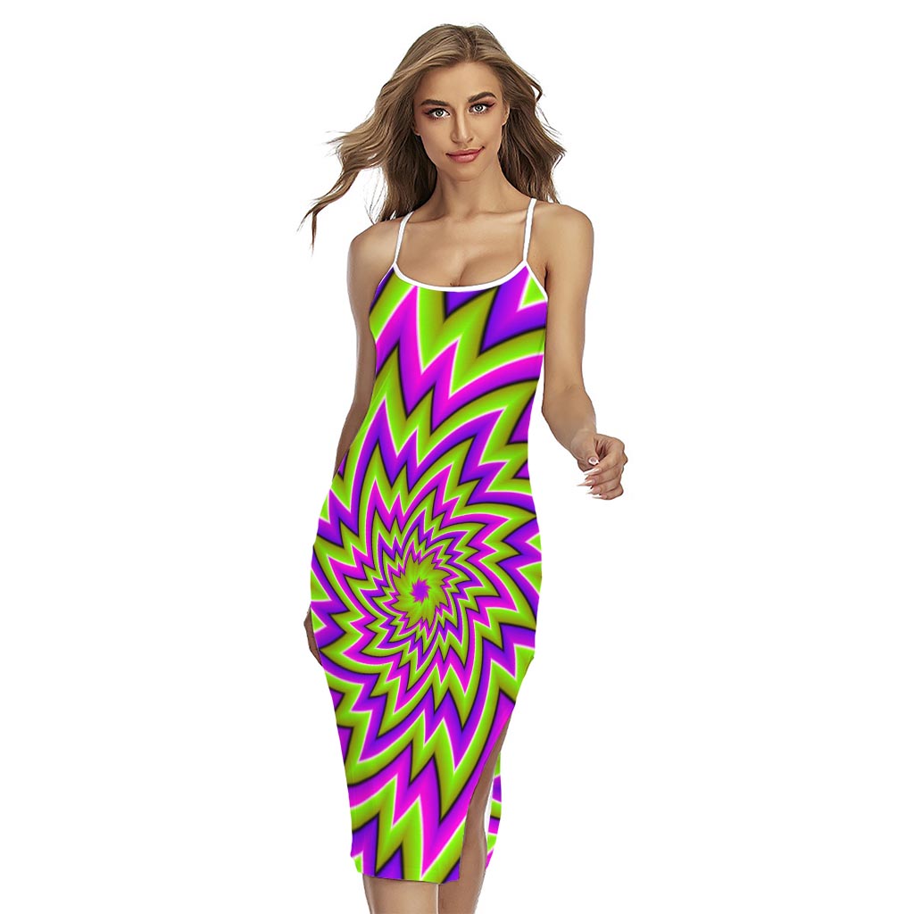 Green Big Bang Moving Optical Illusion Cross Back Cami Dress