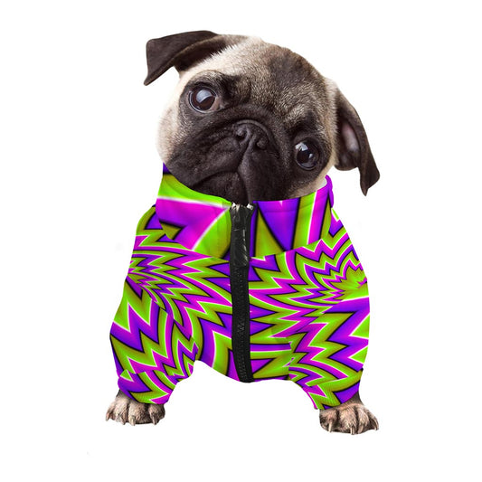 Green Big Bang Moving Optical Illusion Dog Zip Up Jacket
