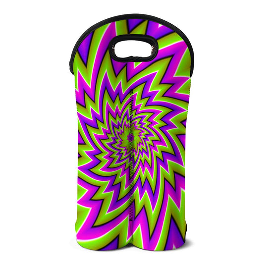 Green Big Bang Moving Optical Illusion Double Neoprene Wine Tote