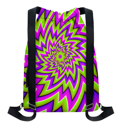 Green Big Bang Moving Optical Illusion Drawstring Backpack
