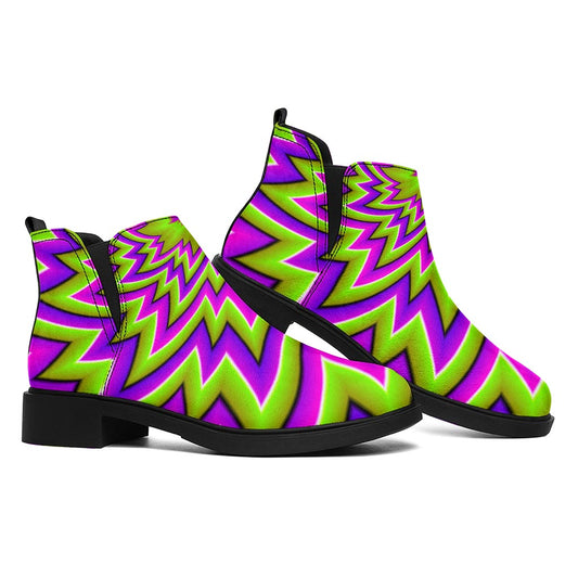 Green Big Bang Moving Optical Illusion Flat Ankle Boots