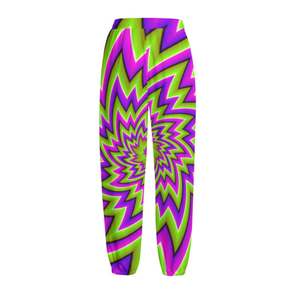 Green Big Bang Moving Optical Illusion Fleece Lined Knit Pants