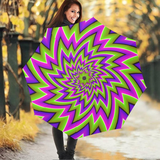Green Big Bang Moving Optical Illusion Foldable Umbrella