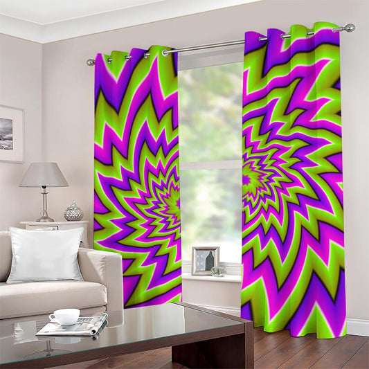 Green Big Bang Moving Optical Illusion Grommet Curtains