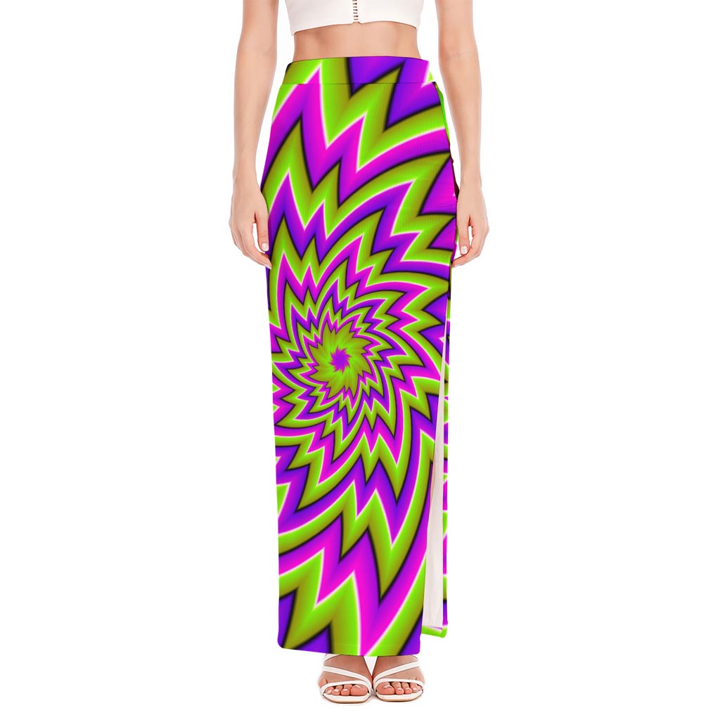 Green Big Bang Moving Optical Illusion High Slit Maxi Skirt
